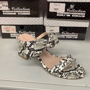 Women's Snake-Print Block Heel Sandal - Black & White